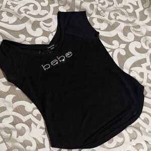 Bebe Black Short Sleeve Top with Embellished Logo